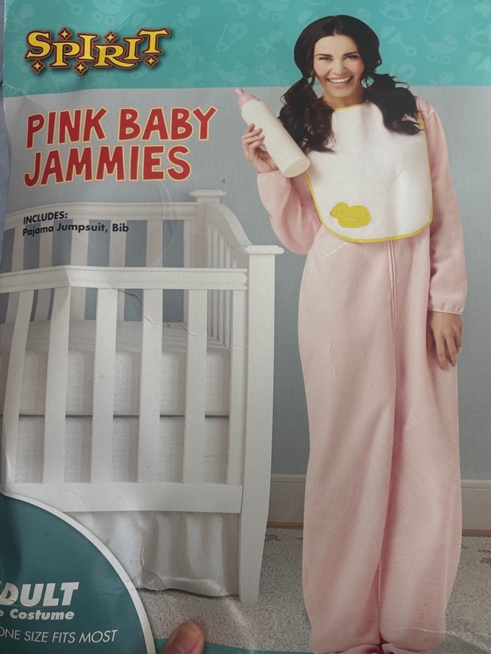 Spirit Halloween "Pink Baby Jammies" adult costume! Perfect for Halloween, funny